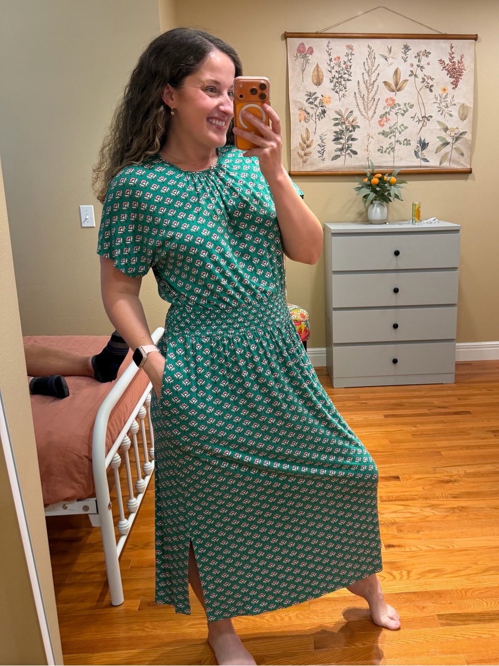 Boden Green Printed Short-Sleeve Maxi Dress 8R